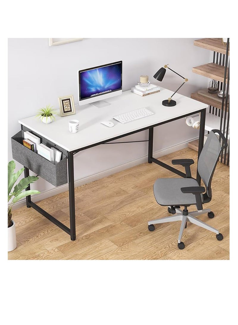 CityRiya-Long Modern Computer Desk Sturdy Office Desk Simple Writing Desk Study Table with Storage Bag and Hook for Home Office Bedroom Living Room PC Laptop Notebook Table (100 * 50cm, White) - Image 1