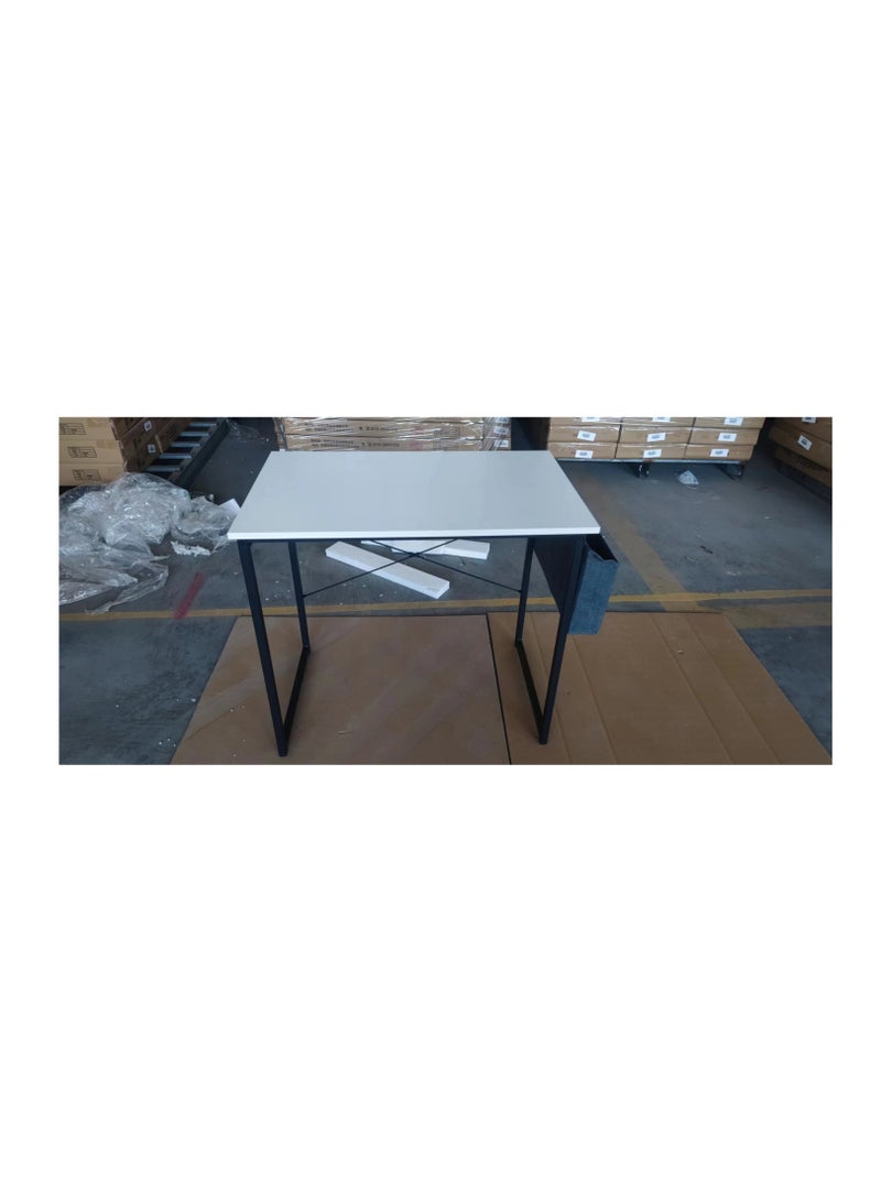 CityRiya-Long Modern Computer Desk Sturdy Office Desk Simple Writing Desk Study Table with Storage Bag and Hook for Home Office Bedroom Living Room PC Laptop Notebook Table (100 * 50cm, White) - Image 3