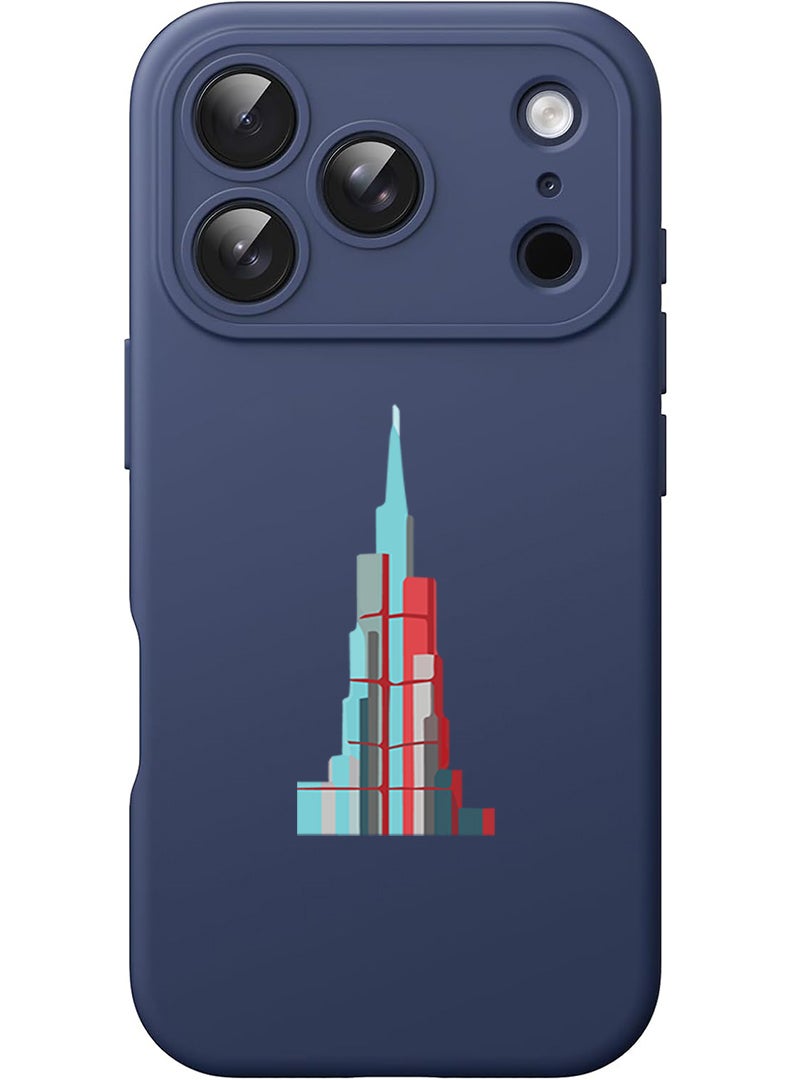 Theodor Protective Slim Fit Case Liquid Silicone Cover with Full Body Protection Anti-Scratch Shockproof Case For Apple iPhone 17 Pro (Blue) Burj Khalifa - Image 1