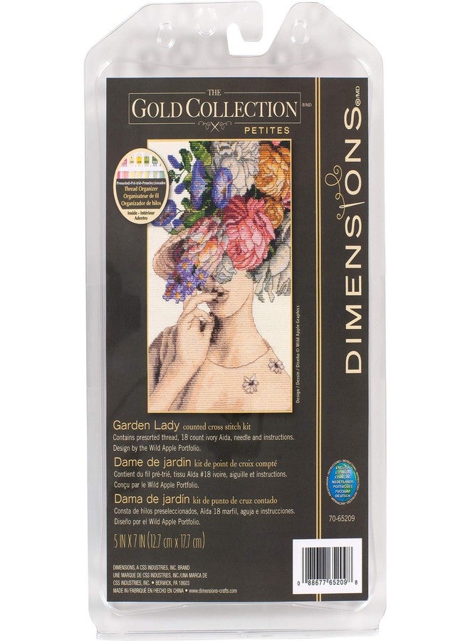 Dimensions 70-65209 Garden Lady Counted Cross Stitch Kit, 18 Ivory Aida, 5'' x 7" - Image 1