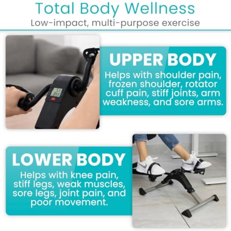 Desk cycle foot pedal exerciser for home office rehab: foldable portable design, steel frame, black finish, quiet magnetic resistance with adjustable tension - Image 5