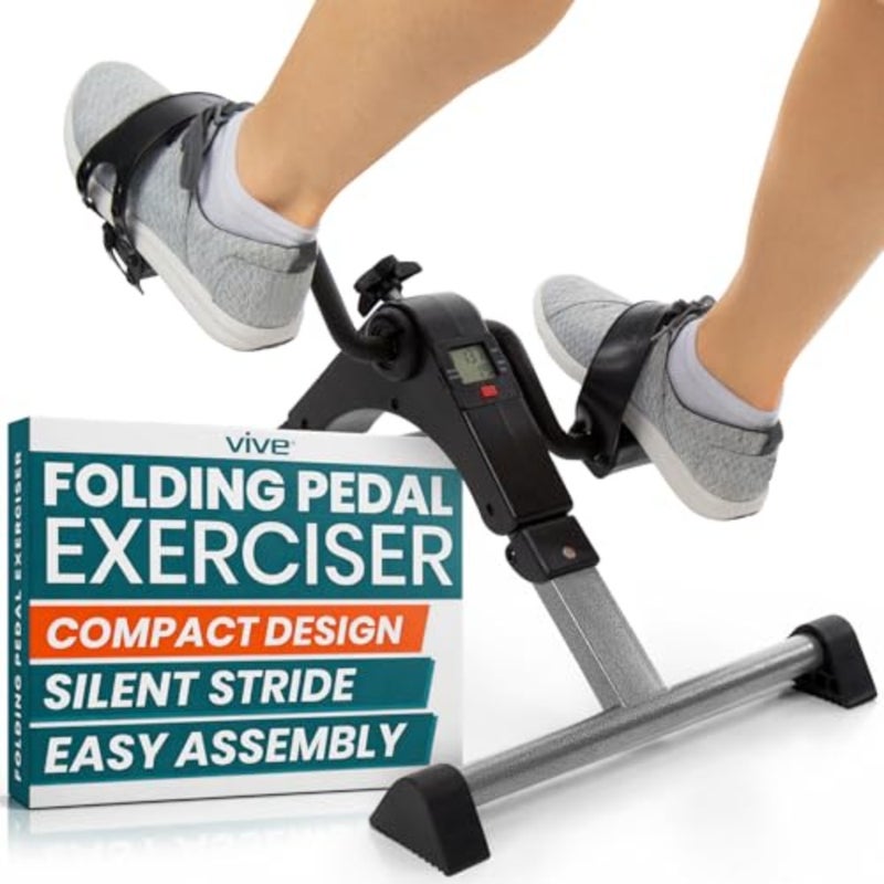 Desk cycle foot pedal exerciser for home office rehab: foldable portable design, steel frame, black finish, quiet magnetic resistance with adjustable tension - Image 1
