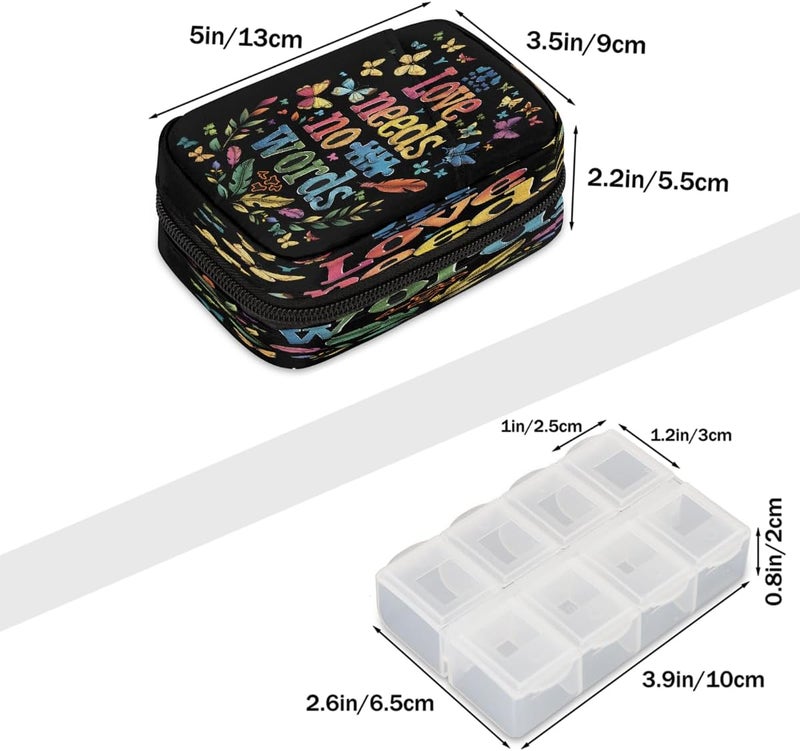Word Color Autism Pill Case Travel Pill Organizer Weekly 7 Day Portable with Zipper Medicine Box Pill Case for Vitamins, Birth Control,Fish Oils,Medication, Supplements - Image 2