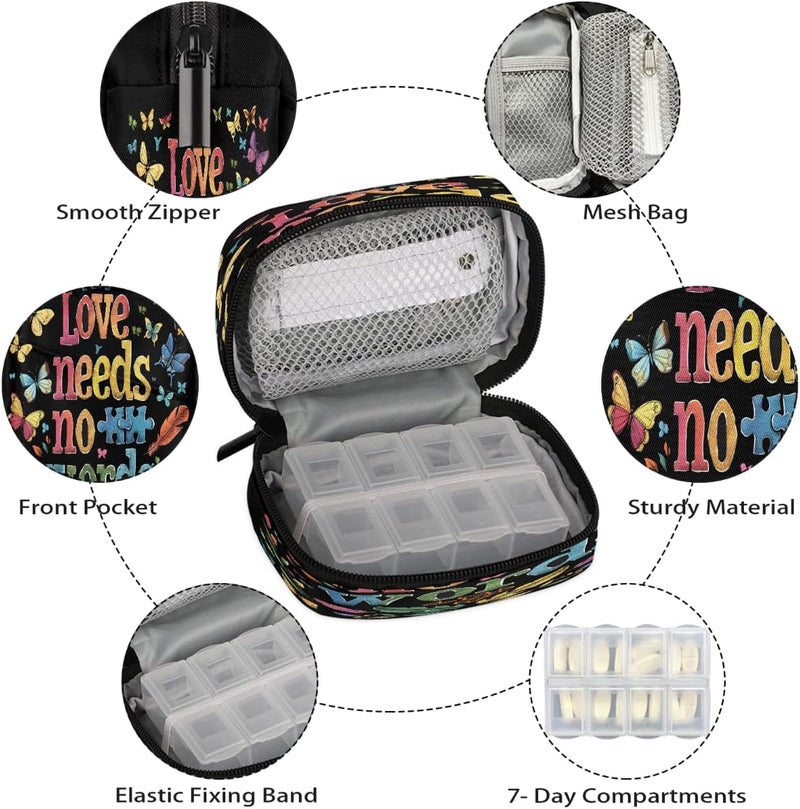 Word Color Autism Pill Case Travel Pill Organizer Weekly 7 Day Portable with Zipper Medicine Box Pill Case for Vitamins, Birth Control,Fish Oils,Medication, Supplements - Image 3