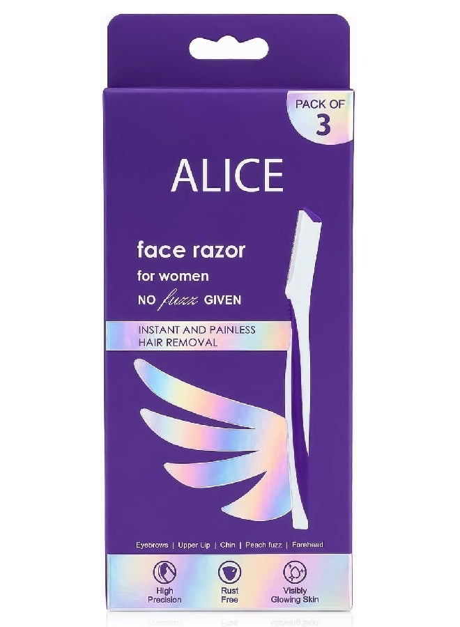 Alice Face Razor Pack Of 3 PCS, Instant and Painless Facial Hair Removal For Smooth & Visible Glowing Looking Skin, Rust Free Blade, Easy Grip Handle AS-30 - Image 3
