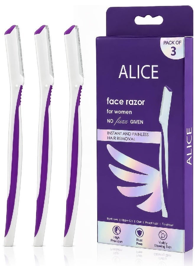 Alice Face Razor Pack Of 3 PCS, Instant and Painless Facial Hair Removal For Smooth & Visible Glowing Looking Skin, Rust Free Blade, Easy Grip Handle AS-30 - Image 1