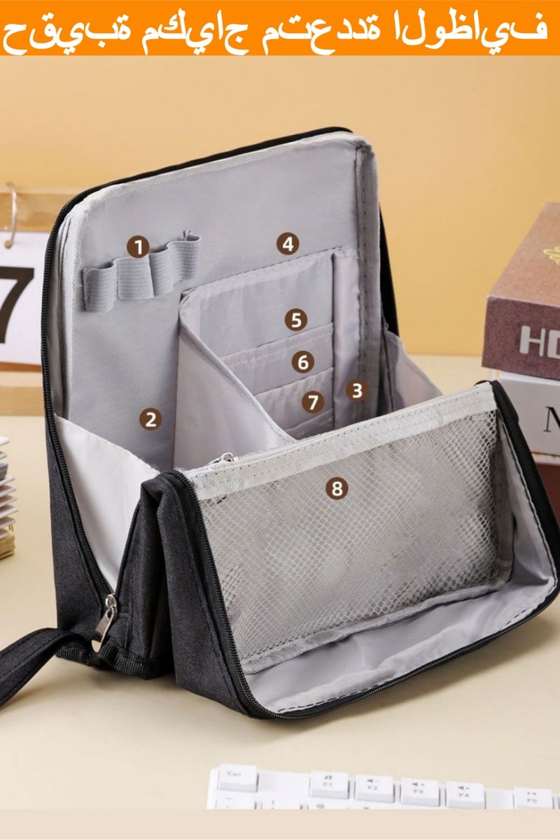 Cosmetic Bag,Makeup Bag, Pencil case Stationery pouch Toiletry Bag,Large capacity toiletry bag travel bag with phone holder , multifunctional stationery bagfor Men and Women Waterproof Travel Cosmetic Bag Bathroom Storage Bag，Spacious Compartmentalized Makeup Case，Daily & Travel Makeup Organizer Pouch（black) - Image 1