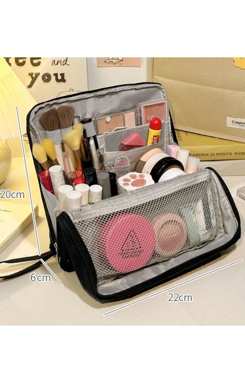 Cosmetic Bag,Makeup Bag, Pencil case Stationery pouch Toiletry Bag,Large capacity toiletry bag travel bag with phone holder , multifunctional stationery bagfor Men and Women Waterproof Travel Cosmetic Bag Bathroom Storage Bag，Spacious Compartmentalized Makeup Case，Daily & Travel Makeup Organizer Pouch（black) - Image 2