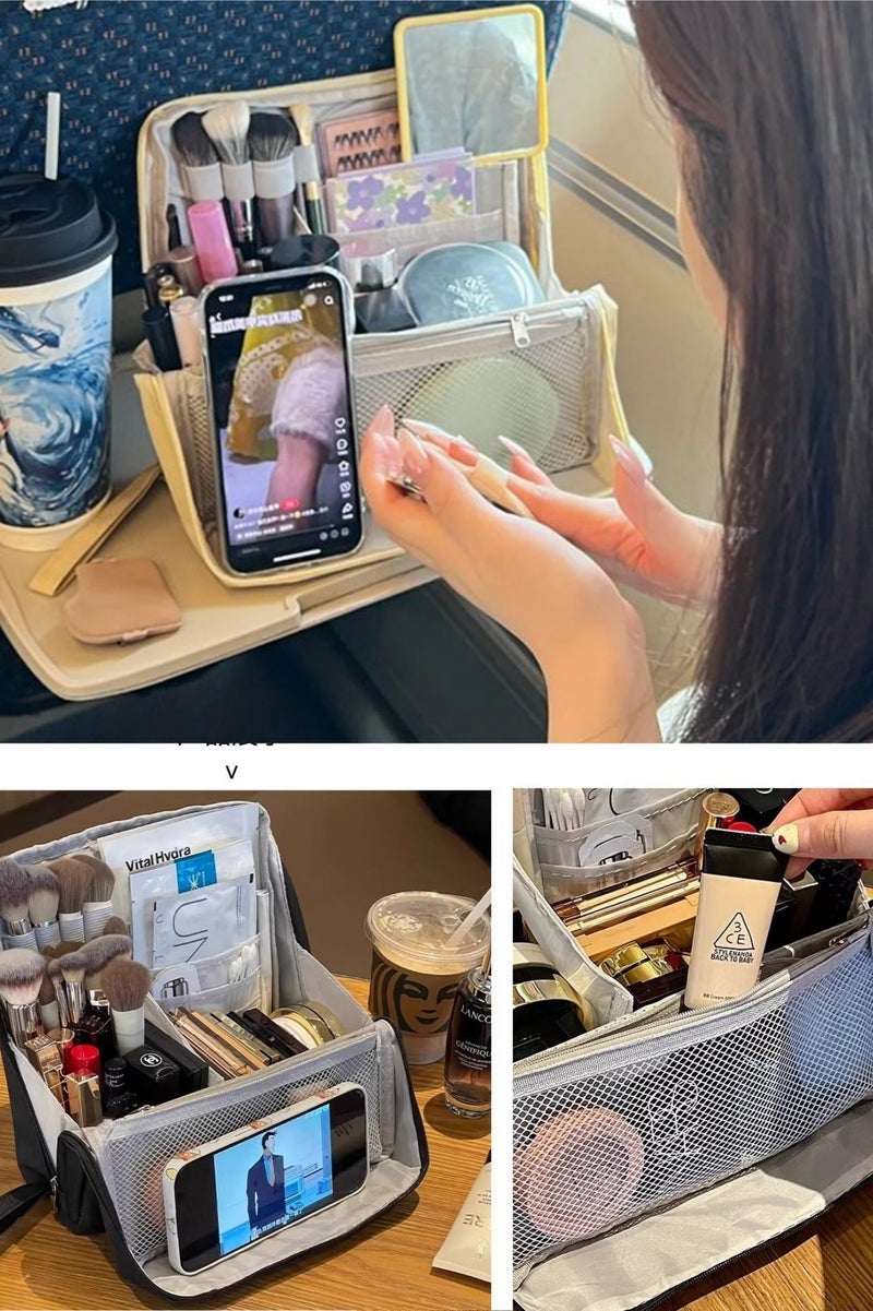 Cosmetic Bag,Makeup Bag, Pencil case Stationery pouch Toiletry Bag,Large capacity toiletry bag travel bag with phone holder , multifunctional stationery bagfor Men and Women Waterproof Travel Cosmetic Bag Bathroom Storage Bag，Spacious Compartmentalized Makeup Case，Daily & Travel Makeup Organizer Pouch（black) - Image 4