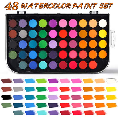 AROIC Watercolor Paint Set, 48 Color Watercolor with 10 PCS Nylon Brushes,6 PCS Refillable Water Brush Pen, 10 Page Pad(A4) and 2 PCS Art Sponges. Watercolor Paint set for Adults,Children and Beginners. - Image 3