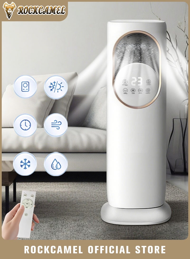 ROCKCAMEL Air Cooler, Cooling Fans with Remote Control and Touch Screen, 120° Oscillating, 2-in-1 Cool & Warm,Built-in Mist Humidifier, UV Sterilization & 3 Adjustable Mist Levels, 60W Dual Purpose Air Conditioning Fan for Bedroom Home Office (White) - Image 1