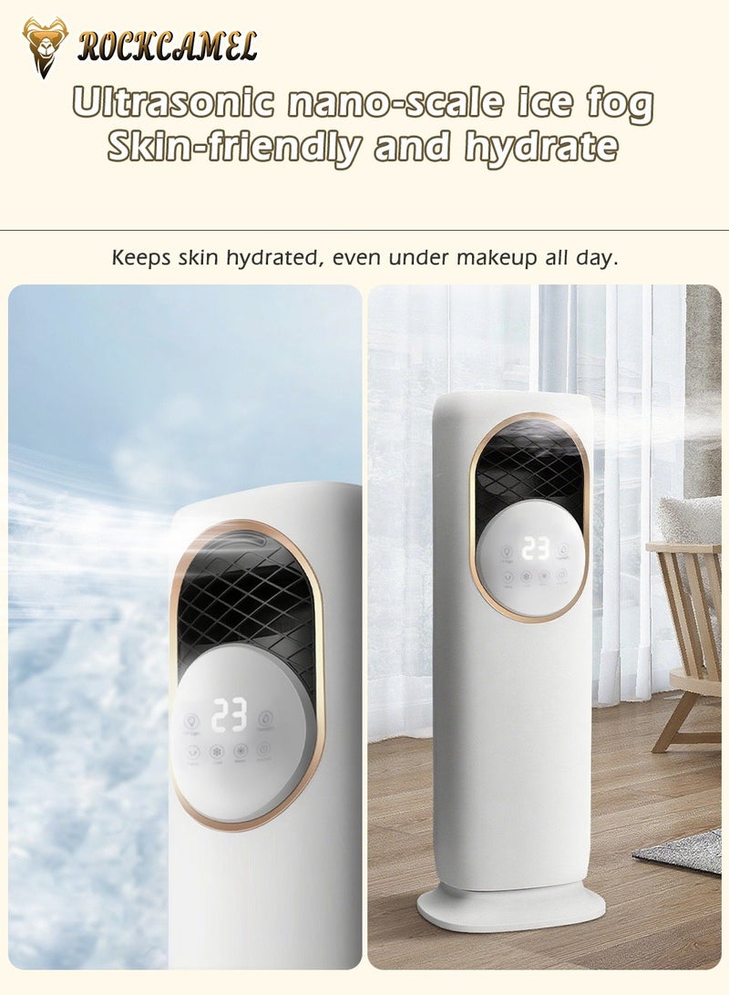 ROCKCAMEL Air Cooler, Cooling Fans with Remote Control and Touch Screen, 120° Oscillating, 2-in-1 Cool & Warm,Built-in Mist Humidifier, UV Sterilization & 3 Adjustable Mist Levels, 60W Dual Purpose Air Conditioning Fan for Bedroom Home Office (White) - Image 2