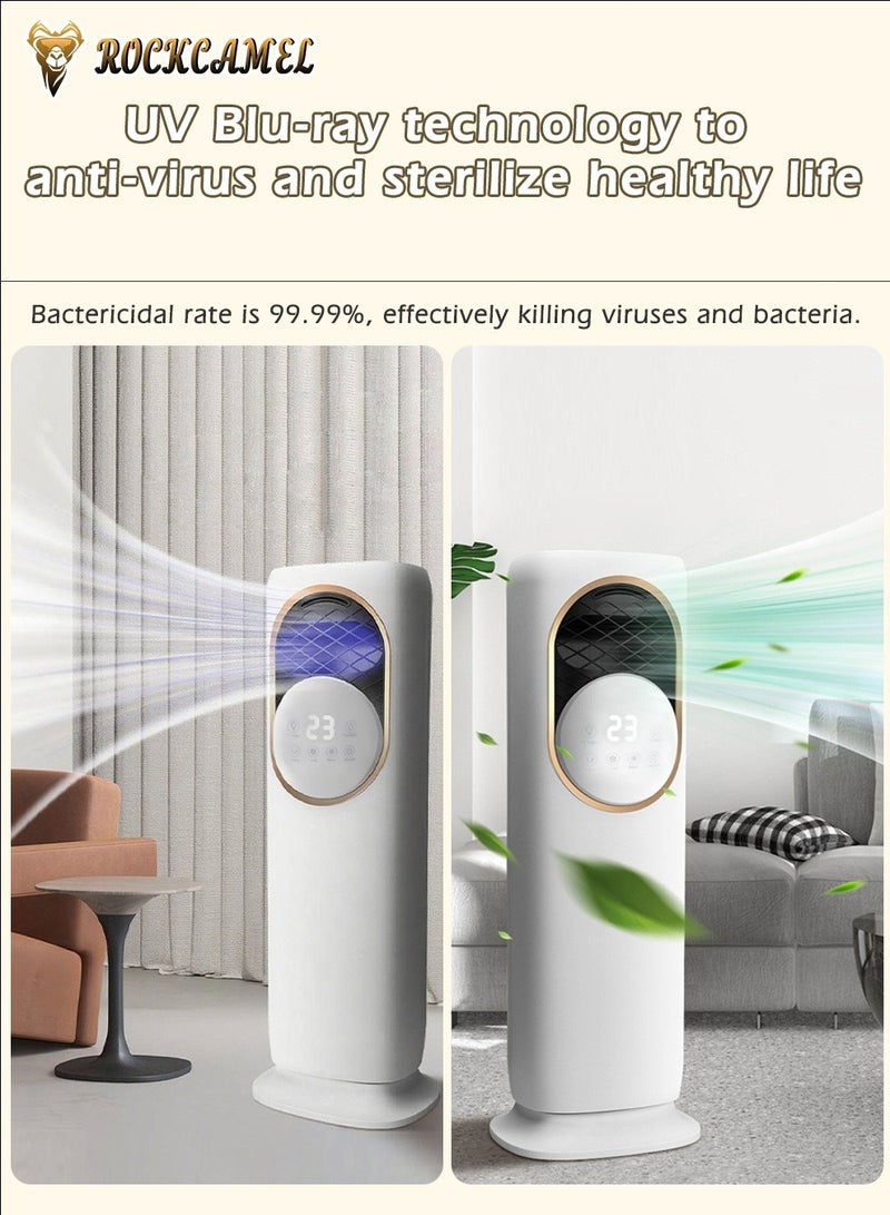 ROCKCAMEL Air Cooler, Cooling Fans with Remote Control and Touch Screen, 120° Oscillating, 2-in-1 Cool & Warm,Built-in Mist Humidifier, UV Sterilization & 3 Adjustable Mist Levels, 60W Dual Purpose Air Conditioning Fan for Bedroom Home Office (White) - Image 3