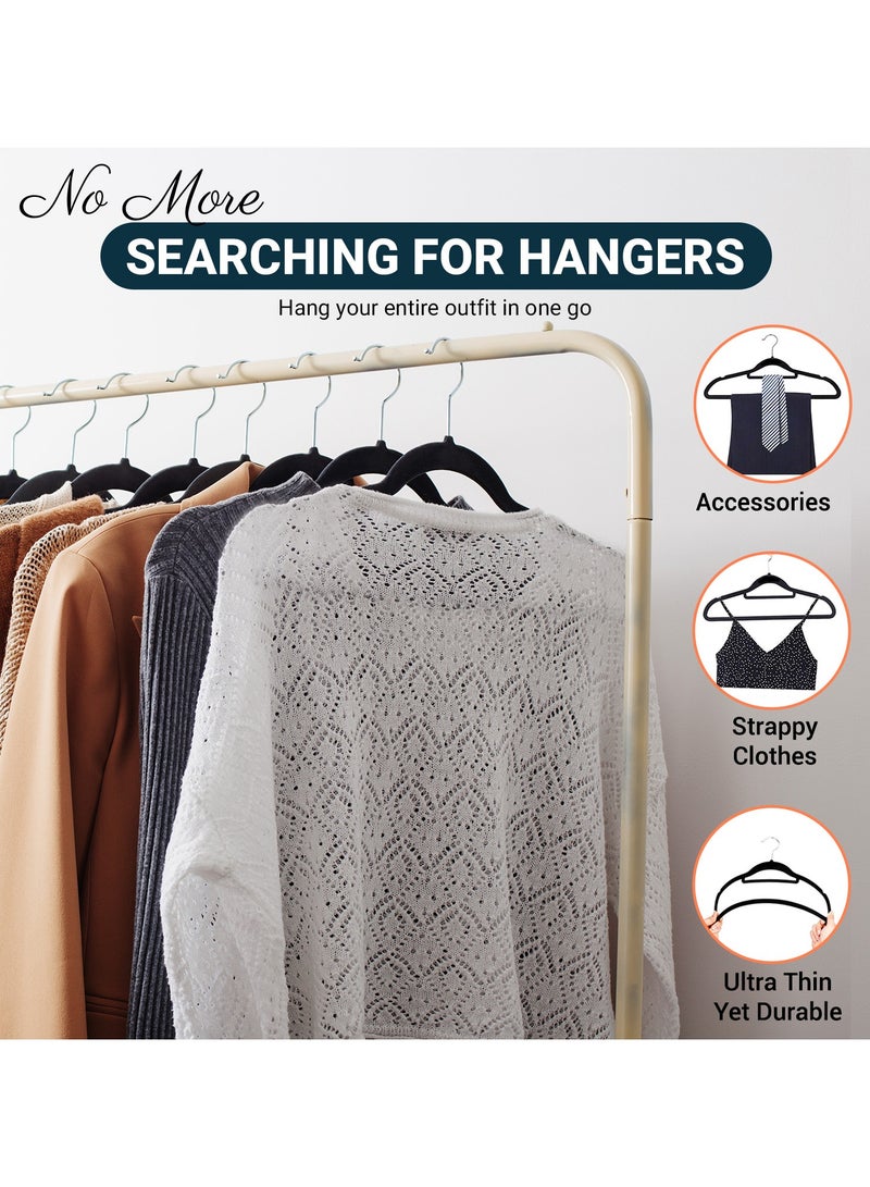 Non-Slip Velvet Hangers 50 Pack, Space Saving Clothes Hanger Set with 360 Degree Swivel Hook, Heavy Duty Hangers for Coats Jackets Pants Dresses, Black
