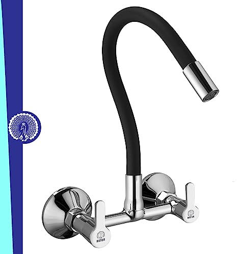 MAYUR ÖCICH Brass Kitchen Sink Mixer Tap | Flexible 360° Silicone Swivel Spout | Hot & Cold Dual Handle Faucet for Kitchen | Chrome Finish with 10-Year Warranty (FUSION-2704SF). - Image 1