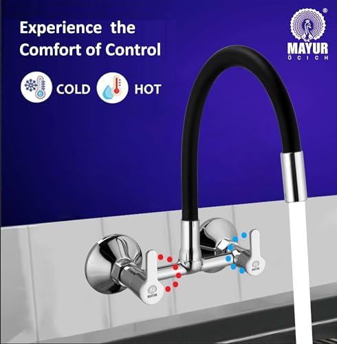 MAYUR ÖCICH Brass Kitchen Sink Mixer Tap | Flexible 360° Silicone Swivel Spout | Hot & Cold Dual Handle Faucet for Kitchen | Chrome Finish with 10-Year Warranty (FUSION-2704SF). - Image 4