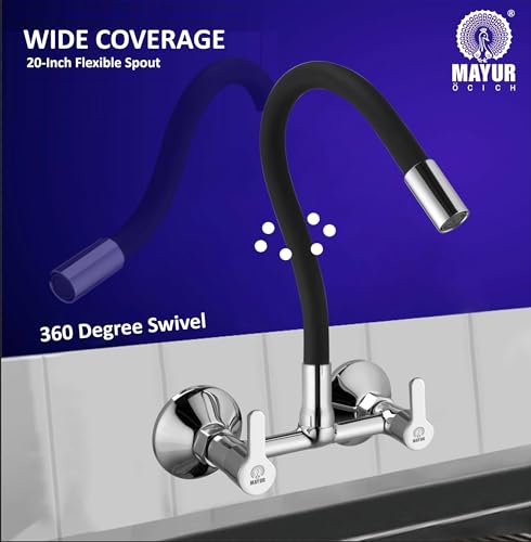 MAYUR ÖCICH Brass Kitchen Sink Mixer Tap | Flexible 360° Silicone Swivel Spout | Hot & Cold Dual Handle Faucet for Kitchen | Chrome Finish with 10-Year Warranty (FUSION-2704SF). - Image 5