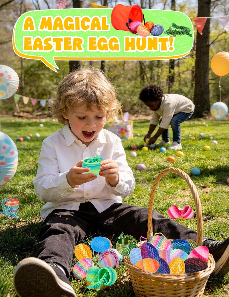 YILCER 24PCS 3D Printed Dragon Eggs Easter Basket Essentials with Buckets & Stickers Prefilled Easter Eggs with Dragon Unique Easter Basket Stuffers Goodie Bag Fillers Gifts for Kids Teens - Image 4