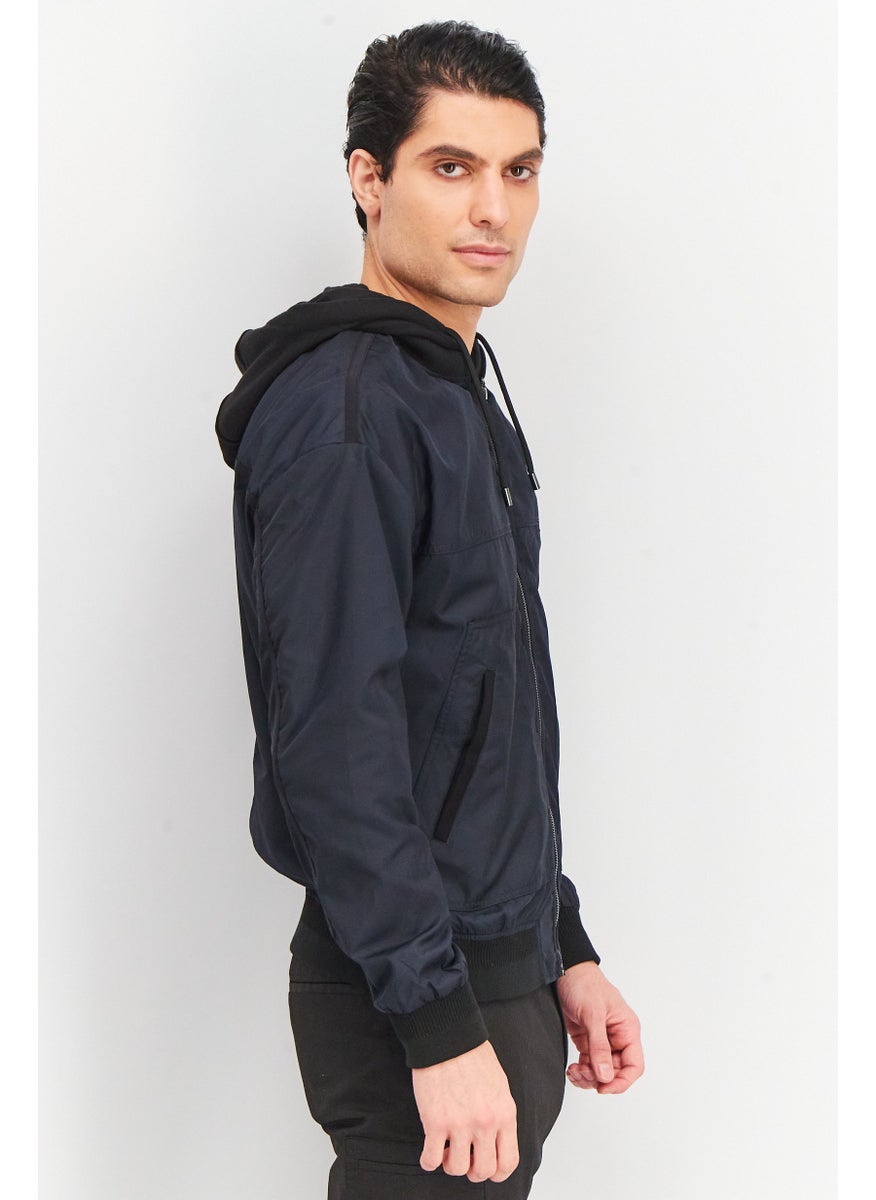 SELECTED Men Textured Hooded Jacket, Electric Blue  - Image 4