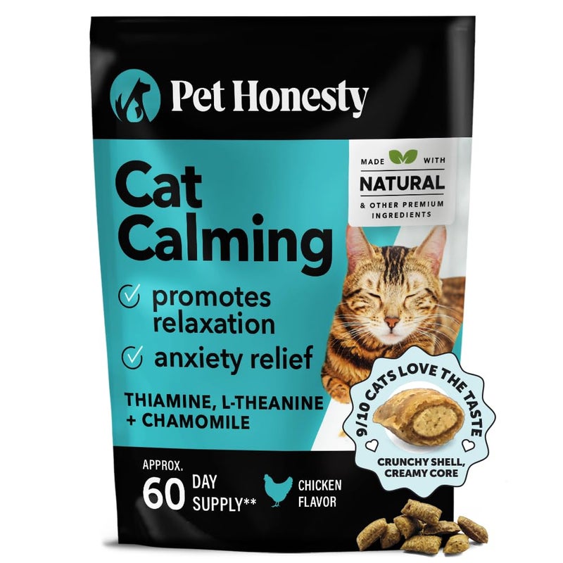 Pet Honesty Calming Chews for Cats - Cat Anxiety Relief + Helps Reduce Stress - Behavioral Support & Promotes Relaxation for Travel, Boarding, Vet Visits, Separation Anxiety - Chicken (30-Day Supply) - Image 1