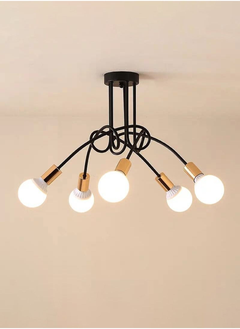 Goeco - Chandelier 5 Heads Twist Ceiling Light Black and Gold 5 Heads E27 Heads Light Source Not Included - Image 1