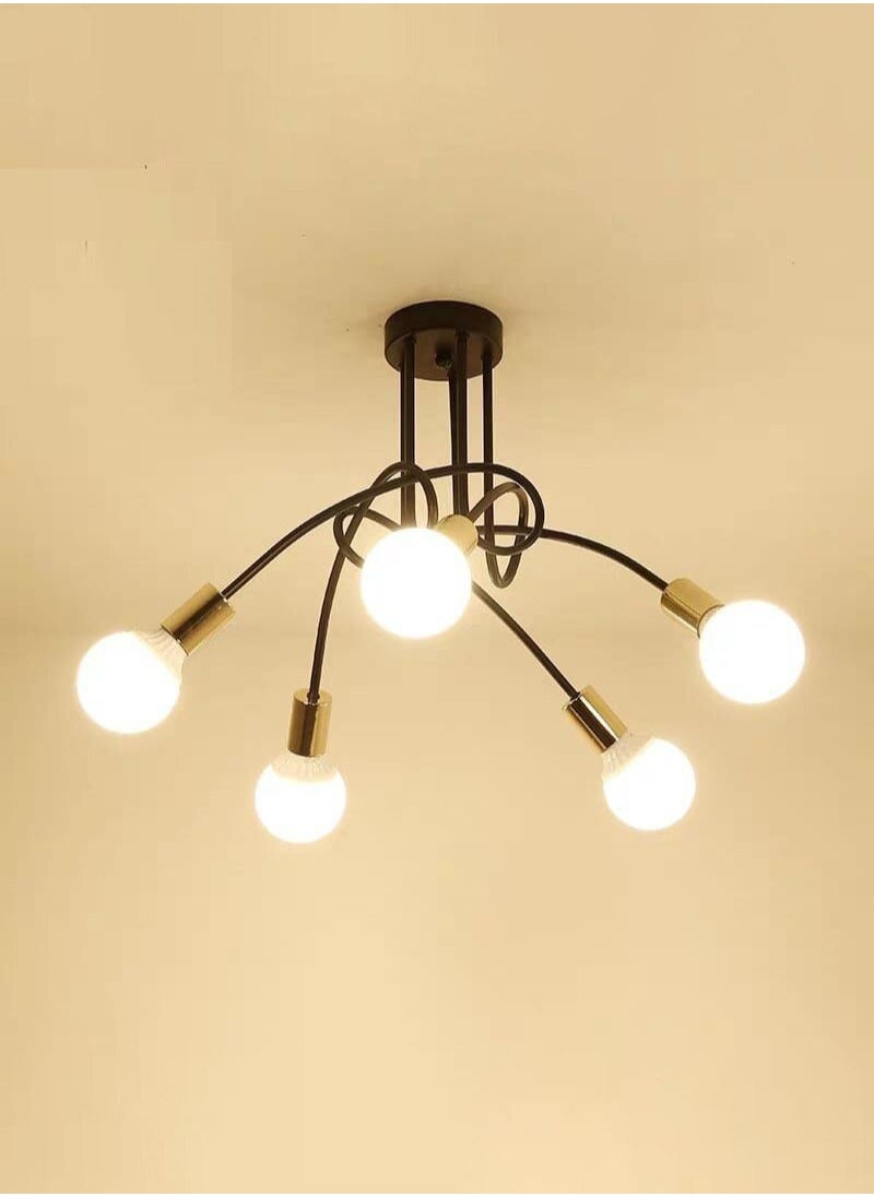 Goeco - Chandelier 5 Heads Twist Ceiling Light Black and Gold 5 Heads E27 Heads Light Source Not Included - Image 1