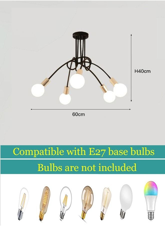 Goeco - Chandelier 5 Heads Twist Ceiling Light Black and Gold 5 Heads E27 Heads Light Source Not Included - Image 1