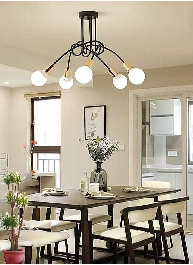 Goeco - Chandelier 5 Heads Twist Ceiling Light Black and Gold 5 Heads E27 Heads Light Source Not Included - Image 1