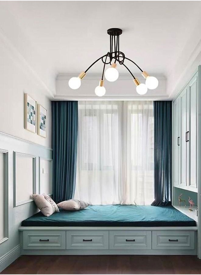 Goeco - Chandelier 5 Heads Twist Ceiling Light Black and Gold 5 Heads E27 Heads Light Source Not Included - Image 1