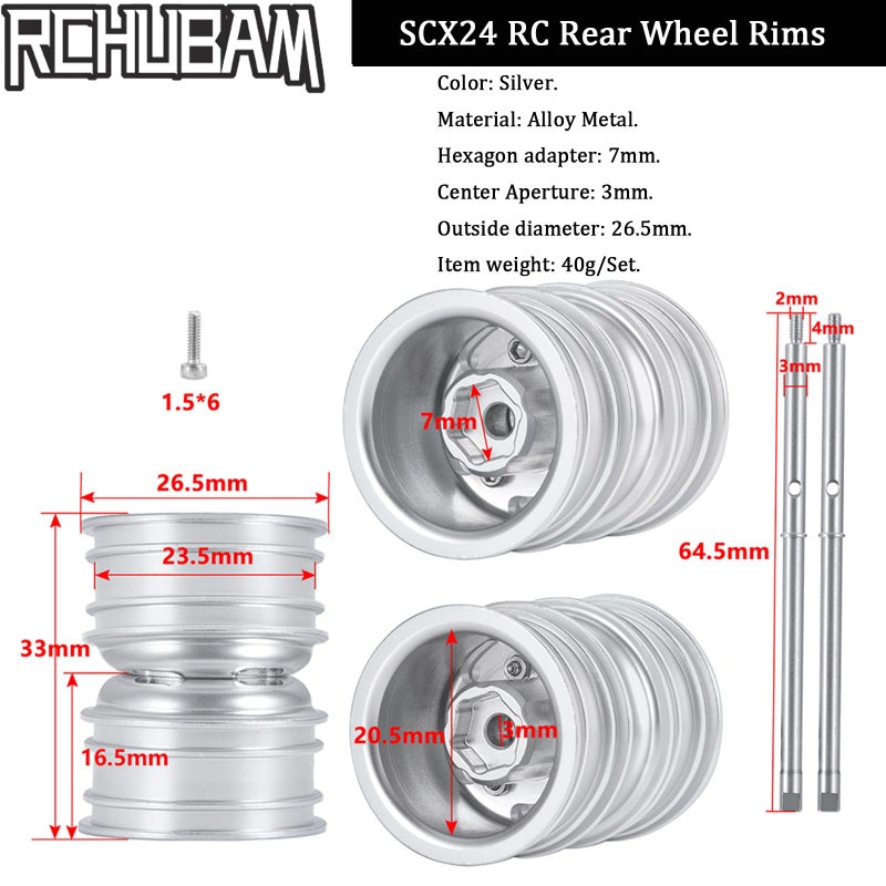 RCHUBAM RC Rear Wheel Rims with CVD Drive Shaft for 1/24 Axial SCX24 Deadbolt Bronco C10 RC Crawler Car - Image 3