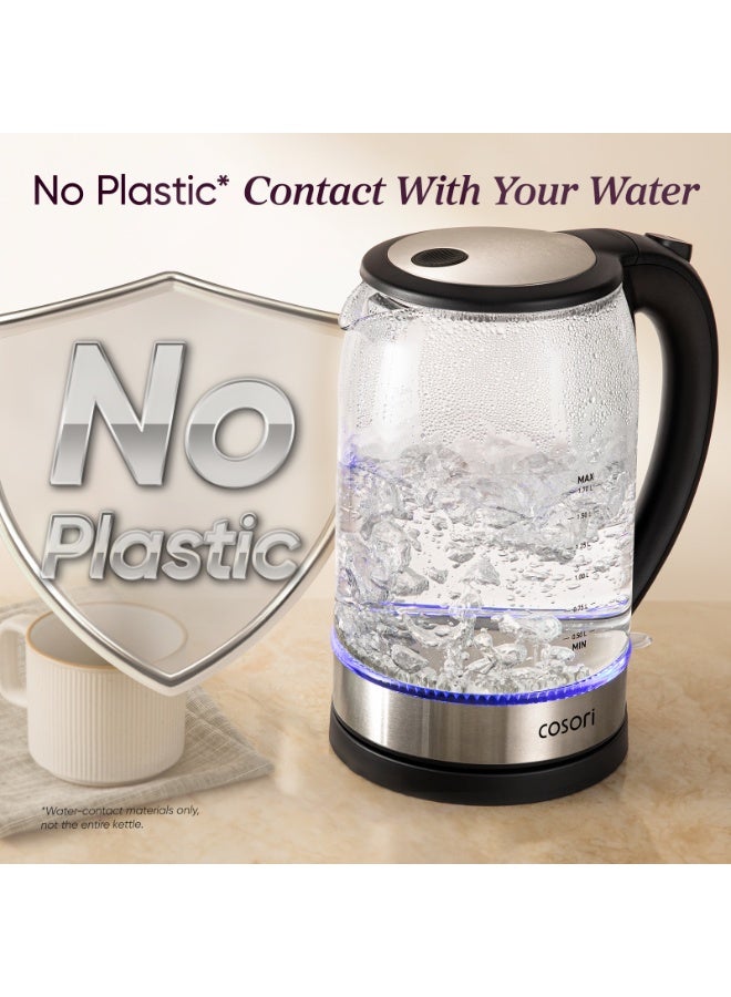 COSORI Electric Kettle 1.7L 2200W, No Plastic Contact With Water, Wide Mouth For Easy Cleaning, Auto Shut Off, Tea Kettle & Hot Water Boiler, Water Heater & Teapot, Borosilicate Glass, G173 Black - Image 2