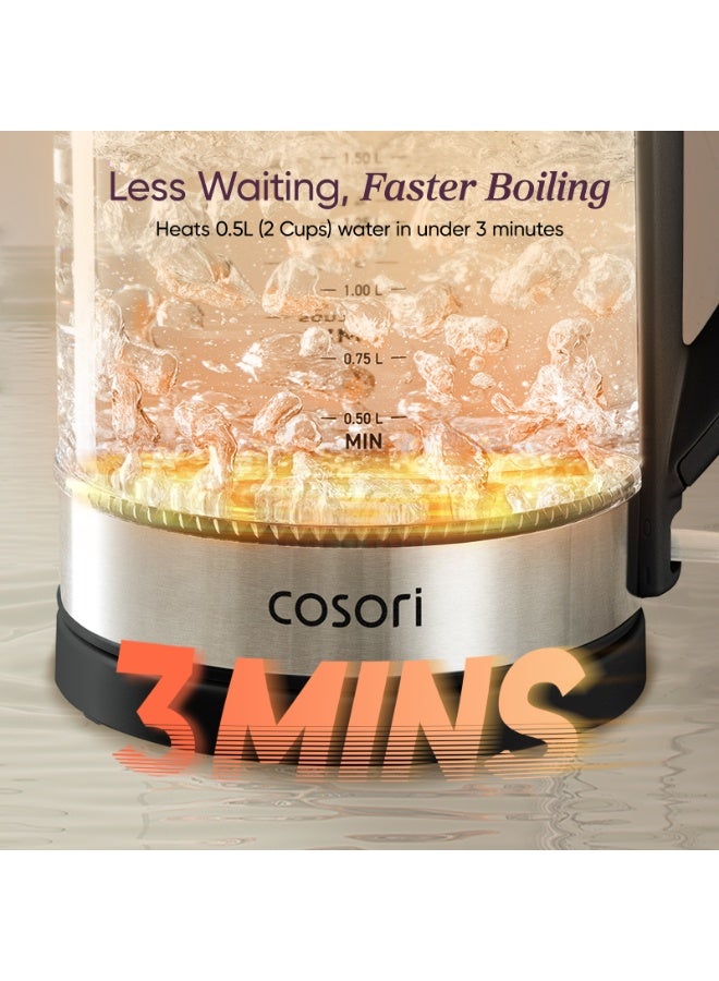 COSORI Electric Kettle 1.7L 2200W, No Plastic Contact With Water, Wide Mouth For Easy Cleaning, Auto Shut Off, Tea Kettle & Hot Water Boiler, Water Heater & Teapot, Borosilicate Glass, G173 Black - Image 3