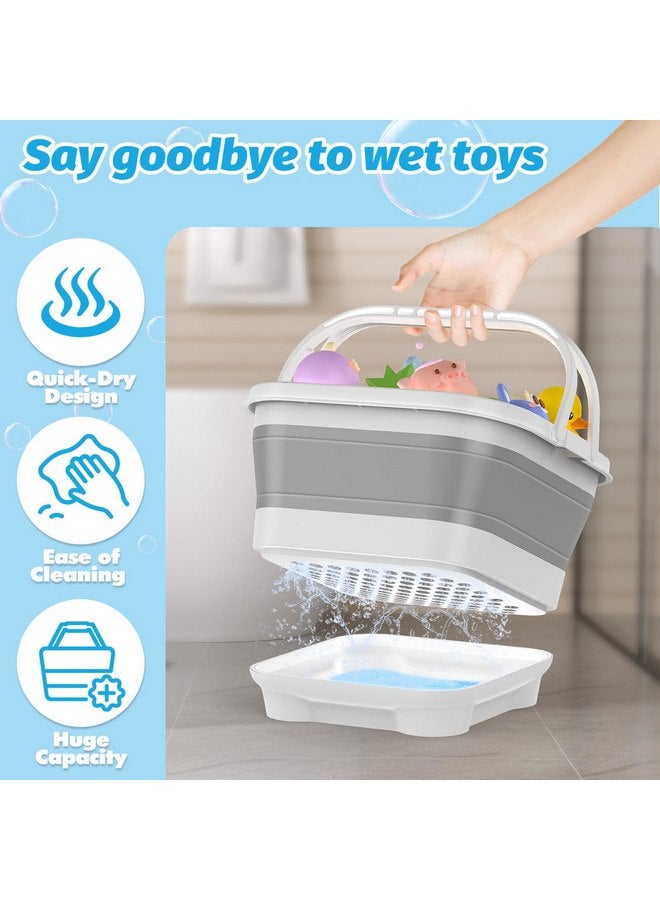 Anivia Foldable-Bath-Toy-Storage-Organizer, Bath Toy Holder with Removable Base, Quick-Drain-Drying Bathtub Toy Storage, Basket Bathroom Shower Toys Holder for Kids (Gray) - Image 2