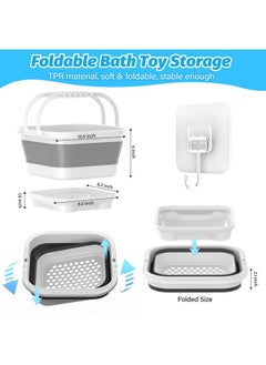 Anivia Anivia Foldable-Bath-Toy-Storage-Organizer, Bath Toy Holder with Removable Base, Quick-Drain-Drying Bathtub Toy Storage, Basket Bathroom Shower Toys Holder for Kids (Gray)  - Image 3