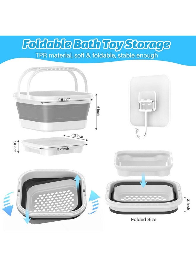 Anivia Foldable-Bath-Toy-Storage-Organizer, Bath Toy Holder with Removable Base, Quick-Drain-Drying Bathtub Toy Storage, Basket Bathroom Shower Toys Holder for Kids (Gray) - Image 3