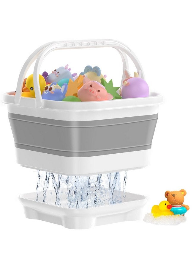 Anivia Foldable-Bath-Toy-Storage-Organizer, Bath Toy Holder with Removable Base, Quick-Drain-Drying Bathtub Toy Storage, Basket Bathroom Shower Toys Holder for Kids (Gray) - Image 1