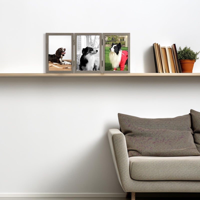 Space Art Deco 4 × 6 إطارات ثلاثية المفصلية 3 إطار صورة قابلة للطي ثلاثية صورة إطار الصورة رأسياً على سطح المكتب أو الطاولة اللون الرمادي الرمادي - Image 5