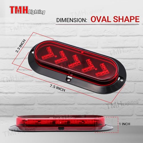 TMH (Pack of 2 6 Inch Oval ARROW Red Lights 25 LED Tail Lights Turn Signal Surface Mount fit for Truck Trailer Trail Bus Dump truck 12V DC - Image 2