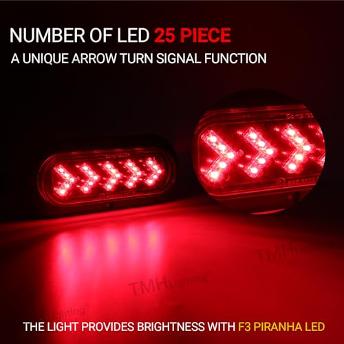 TMH (Pack of 2 6 Inch Oval ARROW Red Lights 25 LED Tail Lights Turn Signal Surface Mount fit for Truck Trailer Trail Bus Dump truck 12V DC - Image 3