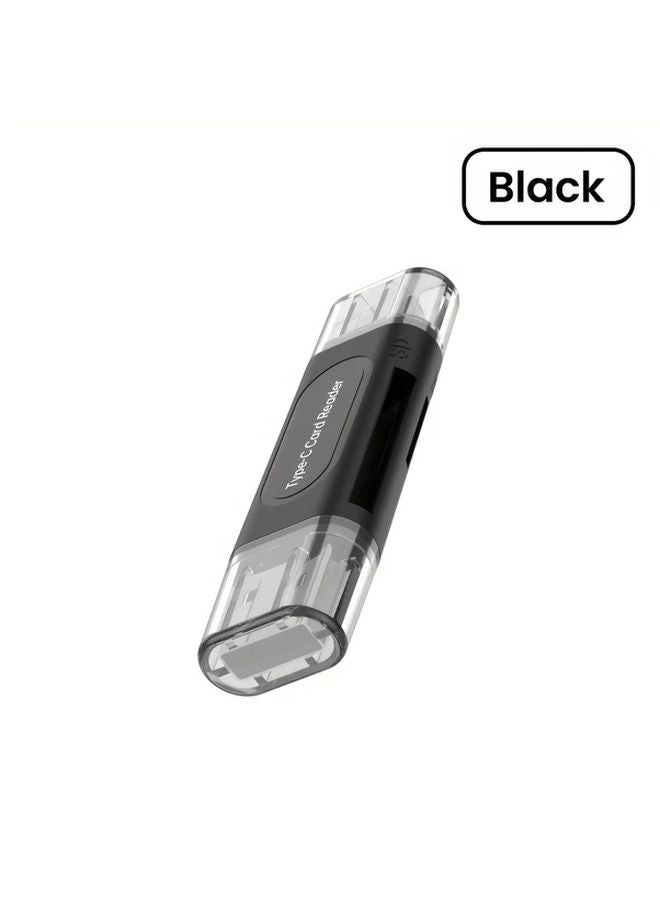 Black USB 2 0 Dual Head Four In One Card Reader High Speed Data Transfer Portable Plug and Play - Image 1