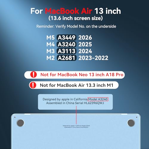 BlueSwan AntiCracking Case for MacBook Air 13 inch M5 2026 M4 M3 M2 20252022 A3449 A3240 A3113 A2681 Drop Protection Soft TPU Bumper PC Base for Air 136 inch Frosted Clear - Image 3