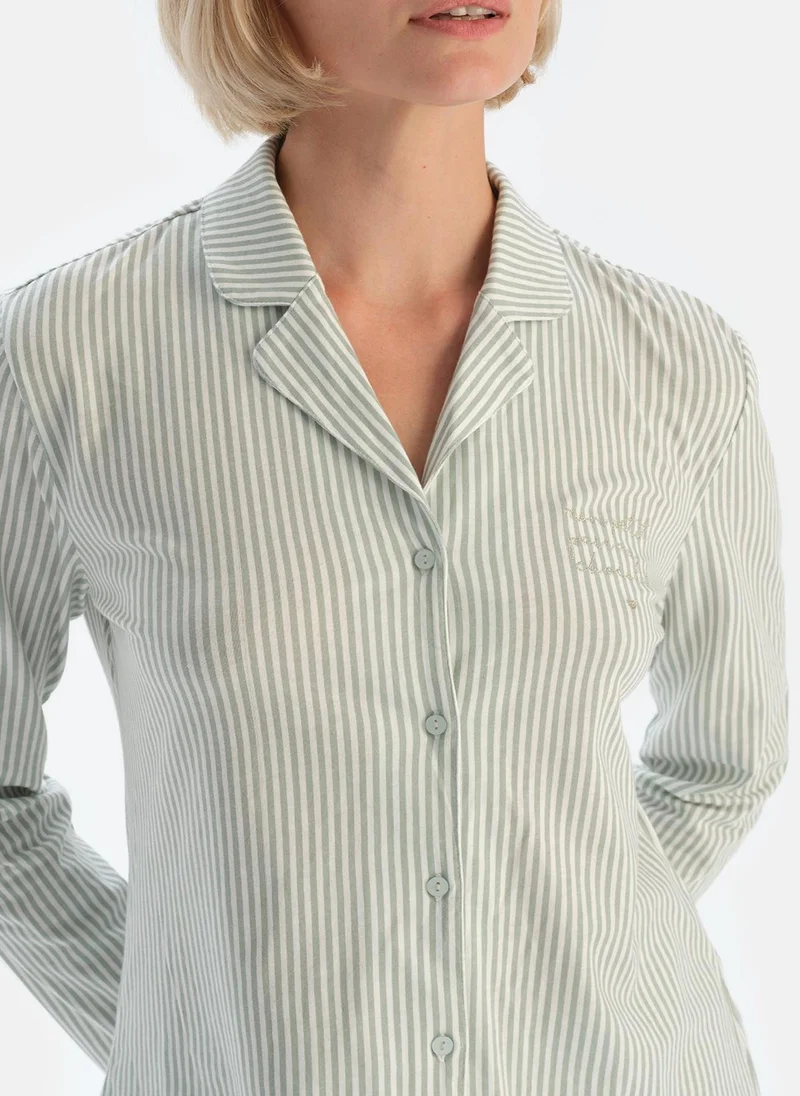 dagi Striped Shirt & Trousers Pajama Set Spread Collar Supreme Mid Rise Sleepwear