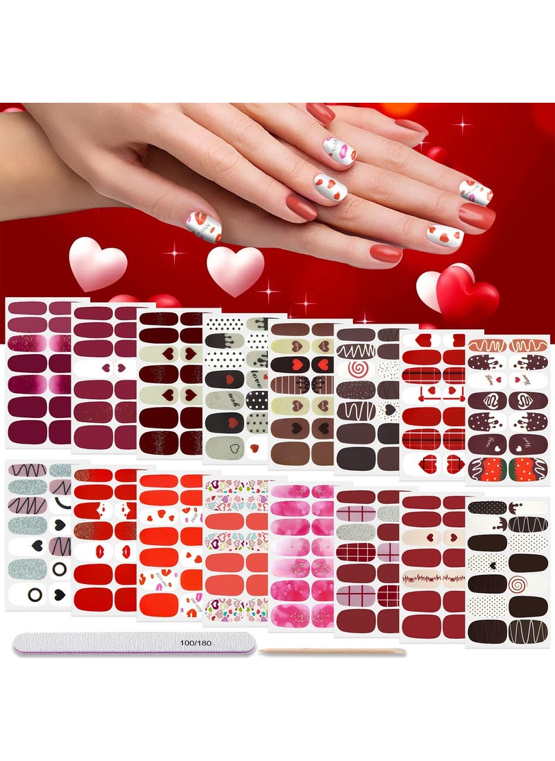 DANNEASY - DANNEASY 16 Sheets Valentine's Day Nail Polish Strips for Women Red Nail Wraps Gel Nail Strips Self Adhesive Nail Polish Stickers Fingernails Nail Art Design with Nail File, Cuticle Stick - Image 1