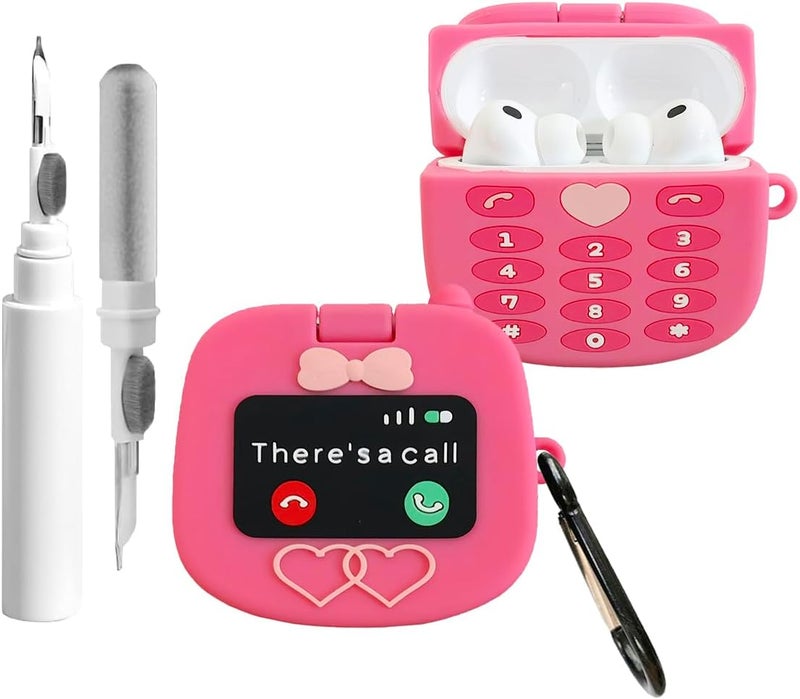 Cute Case for AirPods Pro 3 Case Cover 2025 with Cleaner kit,Airpods Pro 3 Cases Women Anti-Drop Silicone iPods Pro 3 Earbuds Charging Cases Girl Keychain for Airpods Pro 3rd Generation (Retro Phone) - Image 2