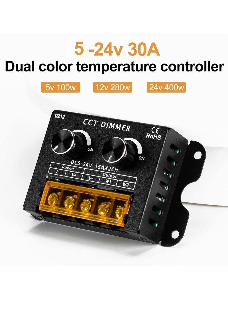 سيوسي DC 5V-24V 30A LED مقبض مزدوج باهتة، وحدة تحكم بتعتيم PWM، باهتة درجة حرارة اللون المزدوج مع مفاتيح إيقاف التشغيل، قابلة للتعديل لـ CCT وقناة واحدة 5050 3528 شرائط إضاءة، التحكم في السطوع  - Image 5