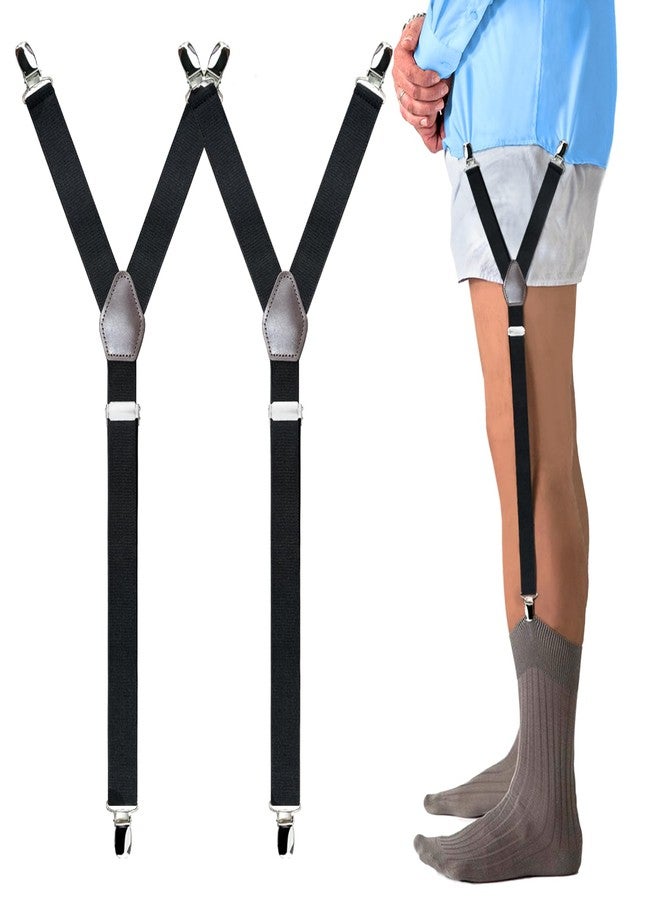 Linemoon Shirt Stays for Men Adjustable Elastic Dress Shirt Garters Holder Straps with Non-slip Clips (1 Pair, Black) - Image 1