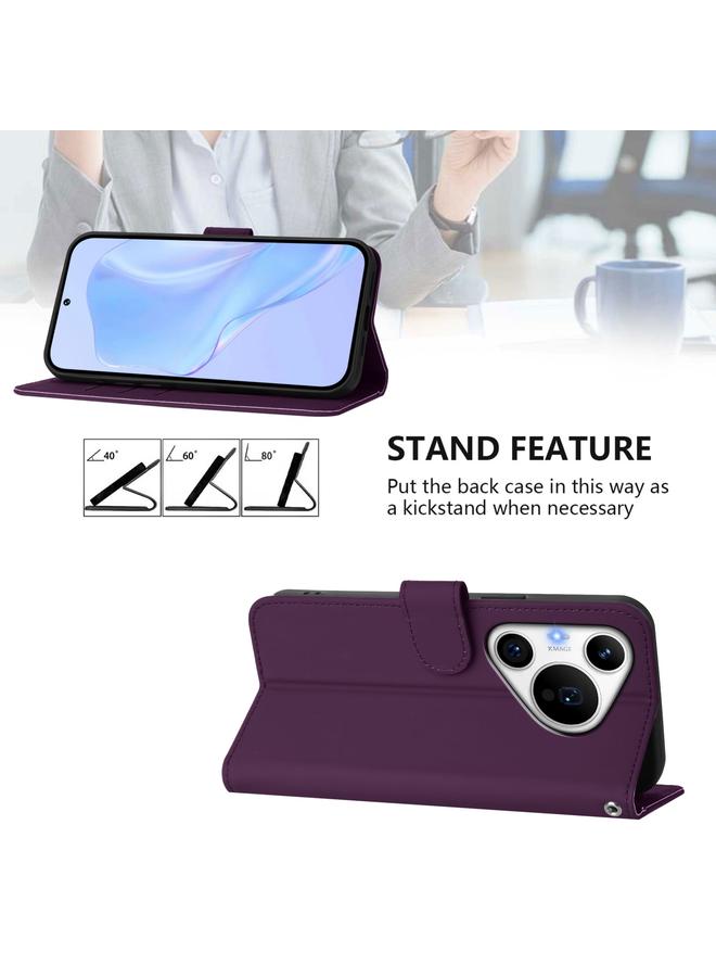 Zaboon Case For Huawei Pura 70 Pro / 70 Pro+ Skin Feel Solid Color Leather Phone Case with Lanyard - Image 3