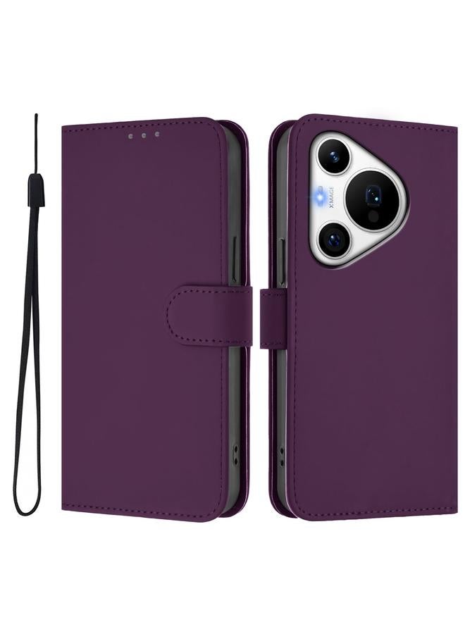 Zaboon Case For Huawei Pura 70 Pro / 70 Pro+ Skin Feel Solid Color Leather Phone Case with Lanyard - Image 2
