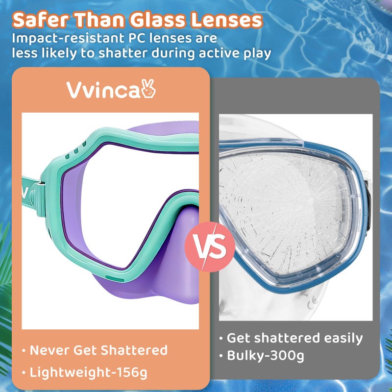 Vvinca 2 Pack Kids Swim Goggles with Nose Cover for Boys Girls 3-15, Anti Fog Diving Mask with Shatterproof Safety Lens for Toddler, Waterproof Swimming Goggles Value Set for Beach & Pool Beach - Image 5