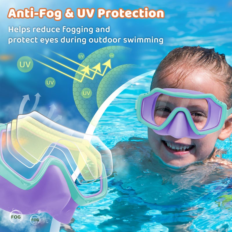 Vvinca 2 Pack Kids Swim Goggles with Nose Cover for Boys Girls 3-15, Anti Fog Diving Mask with Shatterproof Safety Lens for Toddler, Waterproof Swimming Goggles Value Set for Beach & Pool Beach - Image 3
